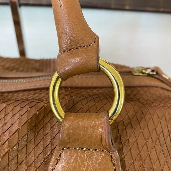 Cynthia Rowley leather satchel snakeskin texture, gold-tone hardware,tassel,Brn - Picture 6 of 17